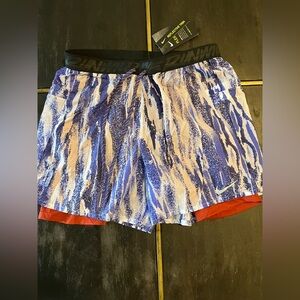 Nike Blue and Cream Printed Running Shorts with Red Liner
